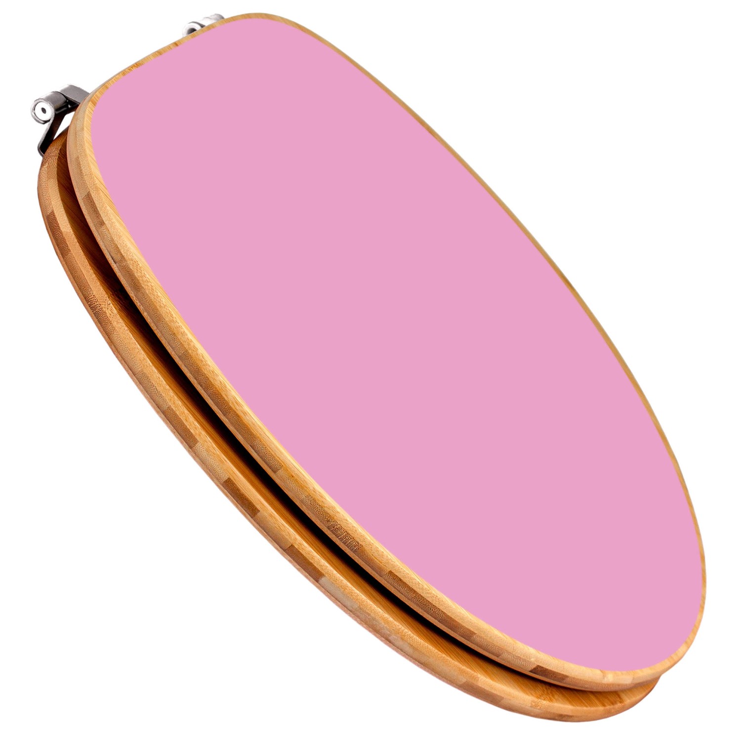 Banjado WC-Sitz aus Bambus mit Rosen-Motiv, rosa Toilettendeckel mit Universal Scharnieren.