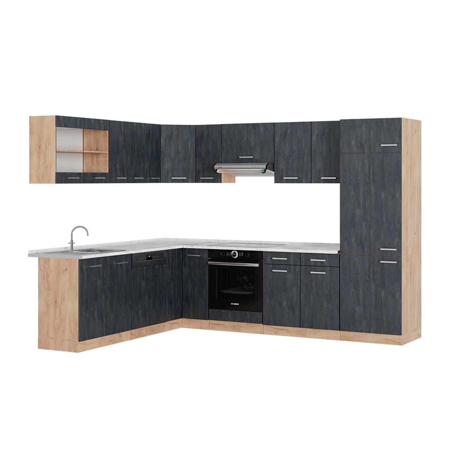 Vicco R-Line Einbauküche in L-Form Schwarz Beton/Goldkraft Eiche 227 x 287 günstig online kaufen
