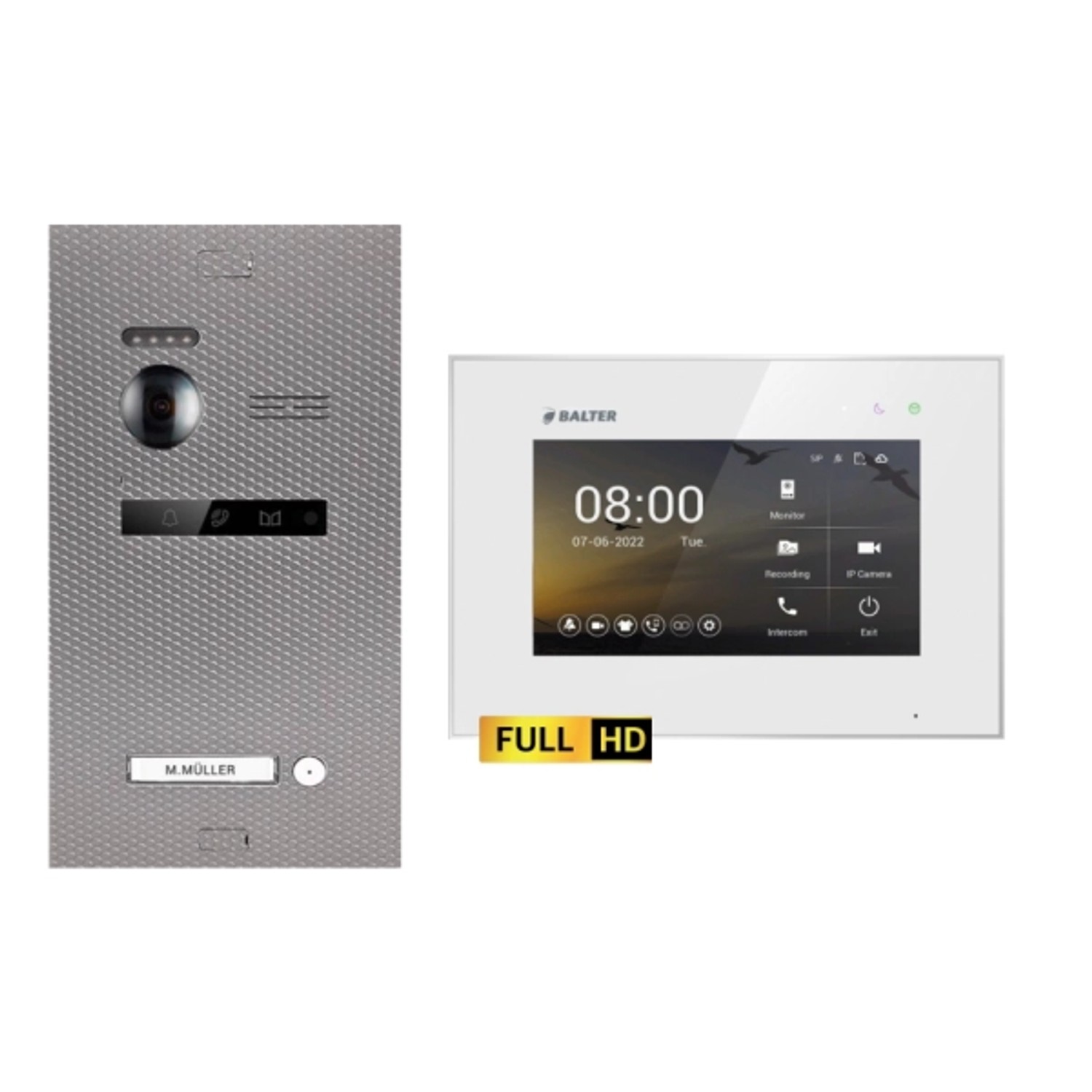 BALTER EVO-HD Video-Türsprechanlage für 1-Familienhaus mit 1x 7 Zoll Monitor Karbon-Silver Weiß
