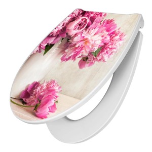 Banjado Premium WC-Sitz mit Pfingstrosen-Motiv und Absenkautomatik aus Duroplast.