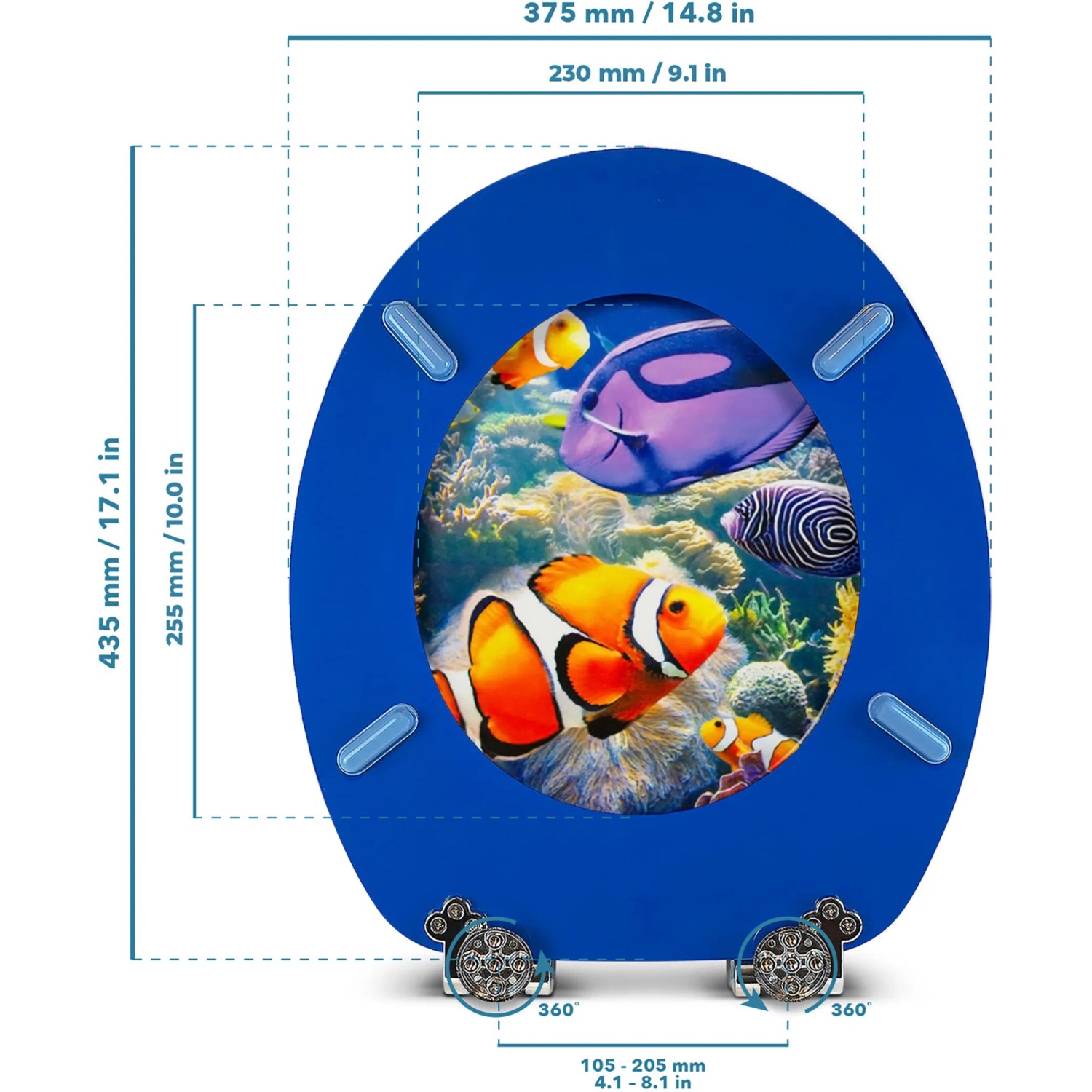 Sanfino WC-Sitz Nemo: Toilettendeckel aus Holz mit Absenkautomatik und blauem Korallenriff-Motiv.