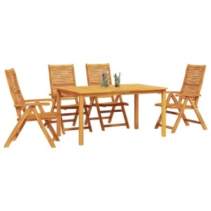 vidaXL Garten Essgruppe, 5-teilig, braun, Akazienholz. Gartentisch mit 4 Stühlen.