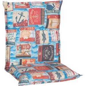 Beo Niedriglehner Auflage Togo Maritimes Design für Gartenstuhl, blau mit maritimen Motiven.