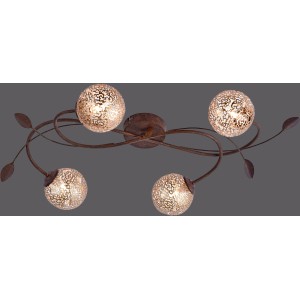 Paul Neuhaus Deckenleuchte Greta, 4-flammig, rostfarben mit goldenen Leuchtkugeln.
