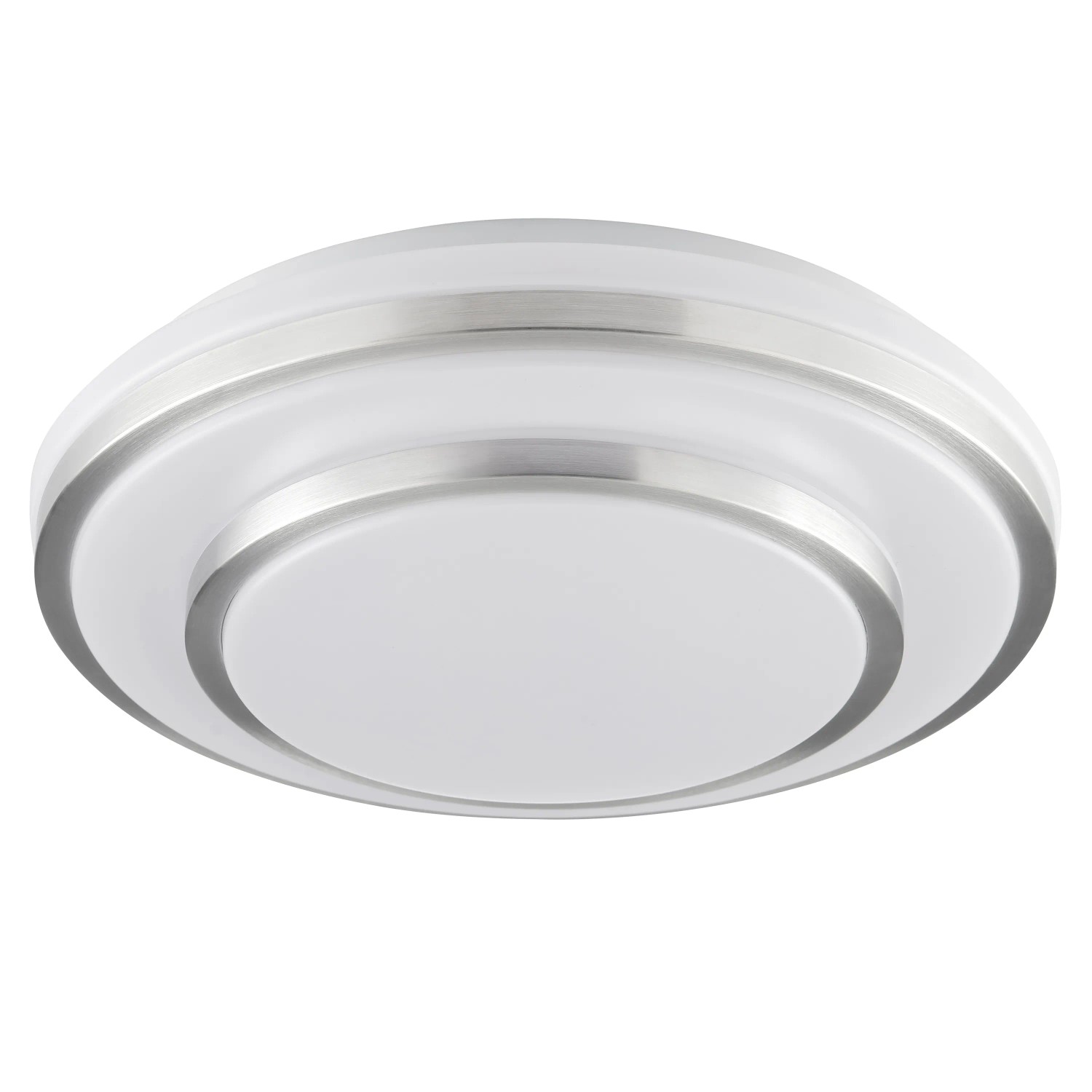 Moderne, runde LED-Deckenleuchte Nivaro in Silber und Weiß, Ø 29,3 cm.