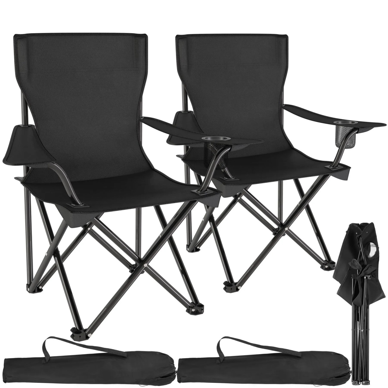 Tectake Set Campingstuhl Gil Faltbar Mit Getränkehalter 2Er Set 80 x 48 x 84 50 cm Schwarz