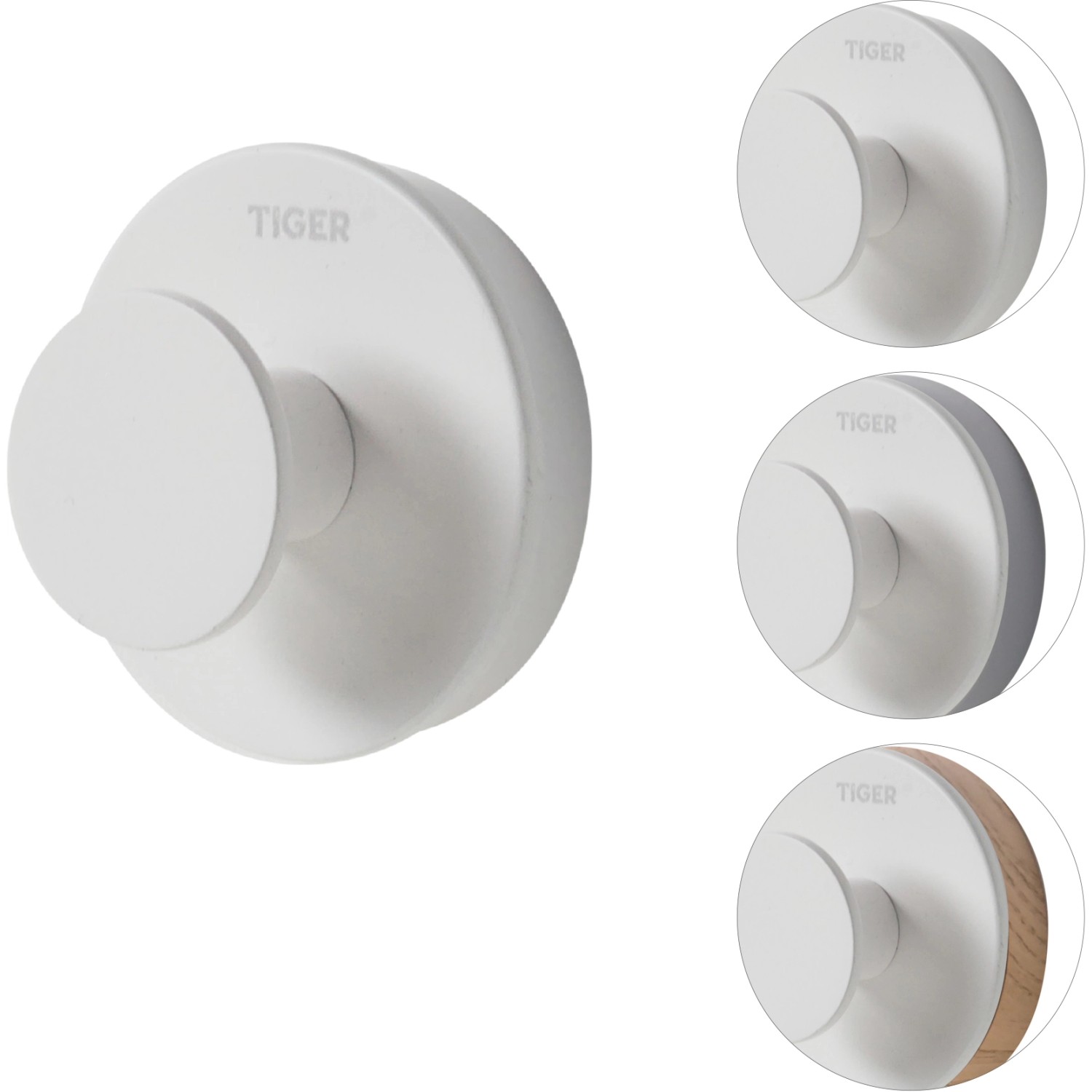 Tiger Haken Urban Groß, Weiß, mit Dekor-Ringen in Grau und Holzoptik, Handtuchhalter.