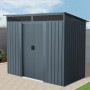 Pergart Gerätehaus Lüttich 84, anthrazitgraues Metall, Pultdach und Schiebetür.