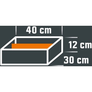 Schemazeichnung Eurobox-System Abtrenner, weiße Aufbewahrungsbox mit Maßen 35,5 x 11 cm.