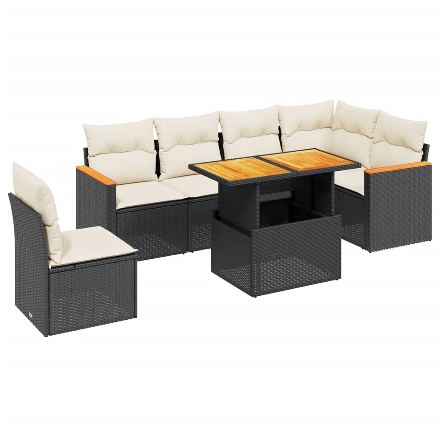 vidaXL 7-Tlg Garten-Sofagarnitur mit Kissen Schwarz Poly Rattan 3273100 günstig online kaufen