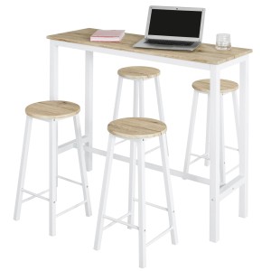 SoBuy Bartisch-Set OGT22-WN mit 2 Hockern, Holz/Metall, natur/weiß. Ideal für Küche, Bar oder Party.