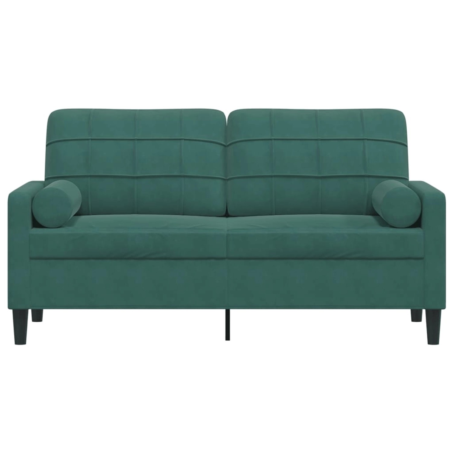 Dunkelgrünes 2-Sitzer Sofa aus Samt mit Zierkissen von vidaXL.