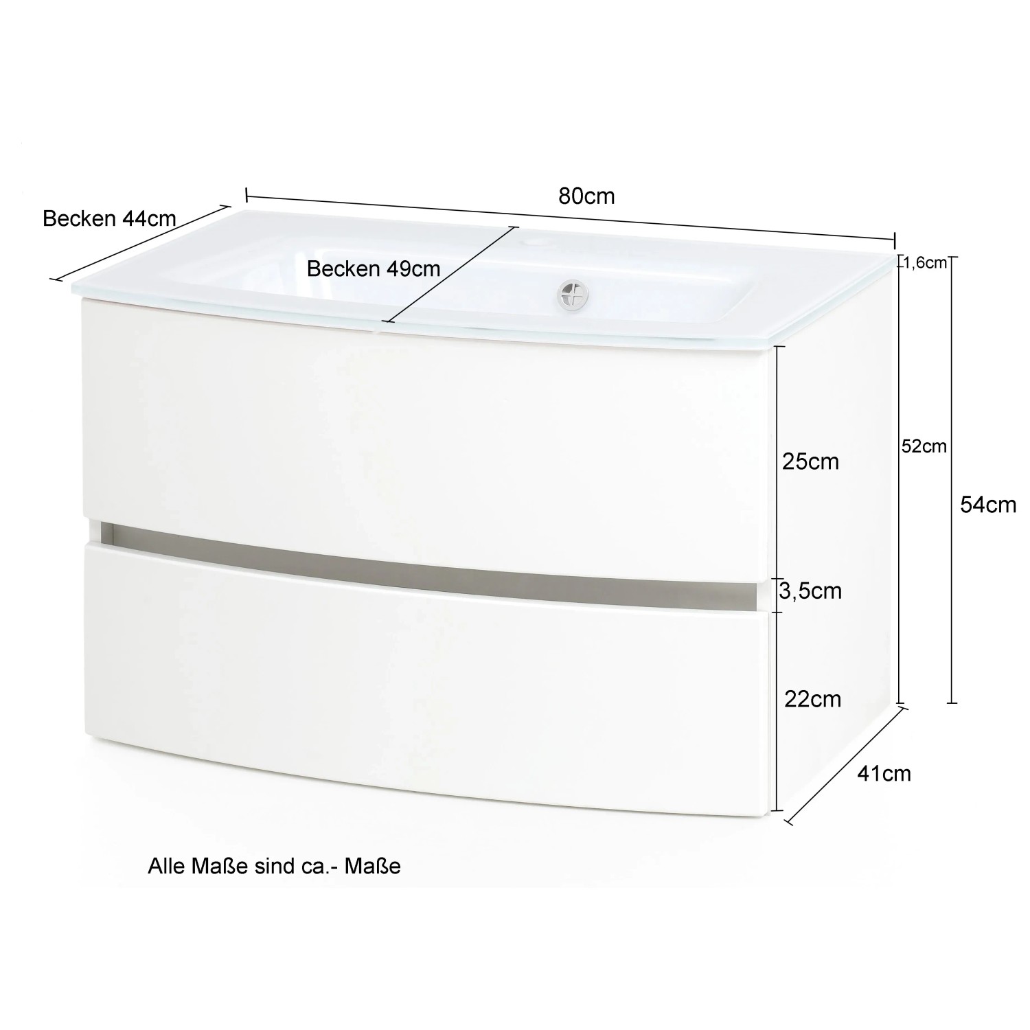 Held Möbel Einzelwaschtisch Salerno, 80 cm, Grau Matt mit Softclose. Waschbeckenunterschrank mit zwei Schubladen.