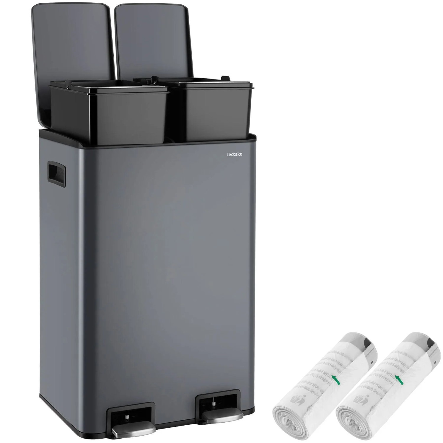 Tectake Mülleimer Pull 2 Kammer System  Je 20 L Mit Fußpedalen 2 x 20 L 34 5 x 40 5 x 60 5 cm Schiefer