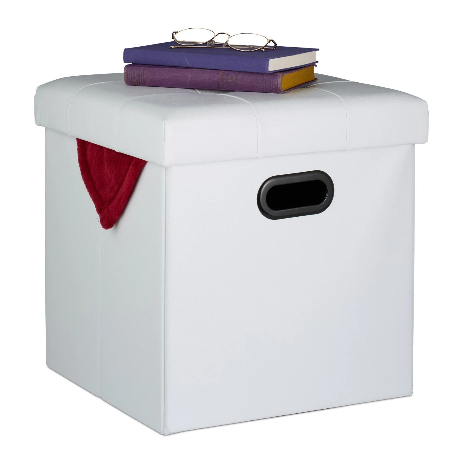 Relaxdays Hocker Kunstleder Weiß Faltbar 39 cm x 37 cm x 37 cm 2,8 kg