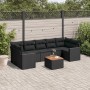 Schwarze 8-tlg. vidaXL Garten-Sofagarnitur aus Poly Rattan mit Kissen und Tisch.
