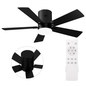 Schwarzer 42 Zoll Deckenventilator mit 5 Flügeln, integriertem LED Licht und Fernbedienung für Wohnräume.