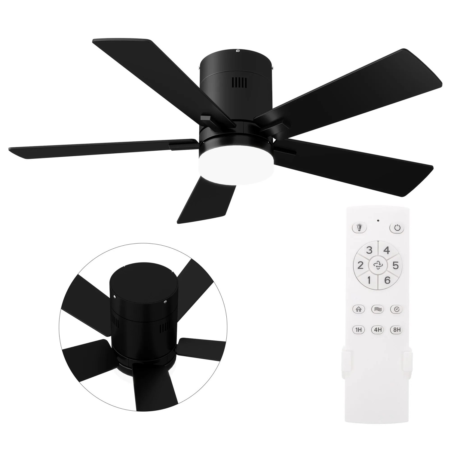PXloue Deckenventilator mit Licht 42 Zoll DC Motor 5 Flügel Fernbedienung Schwarz