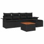 Schwarzes 6-tlg. vidaXL Garten-Sofa-Set aus Poly Rattan mit Tisch und Auflagen.