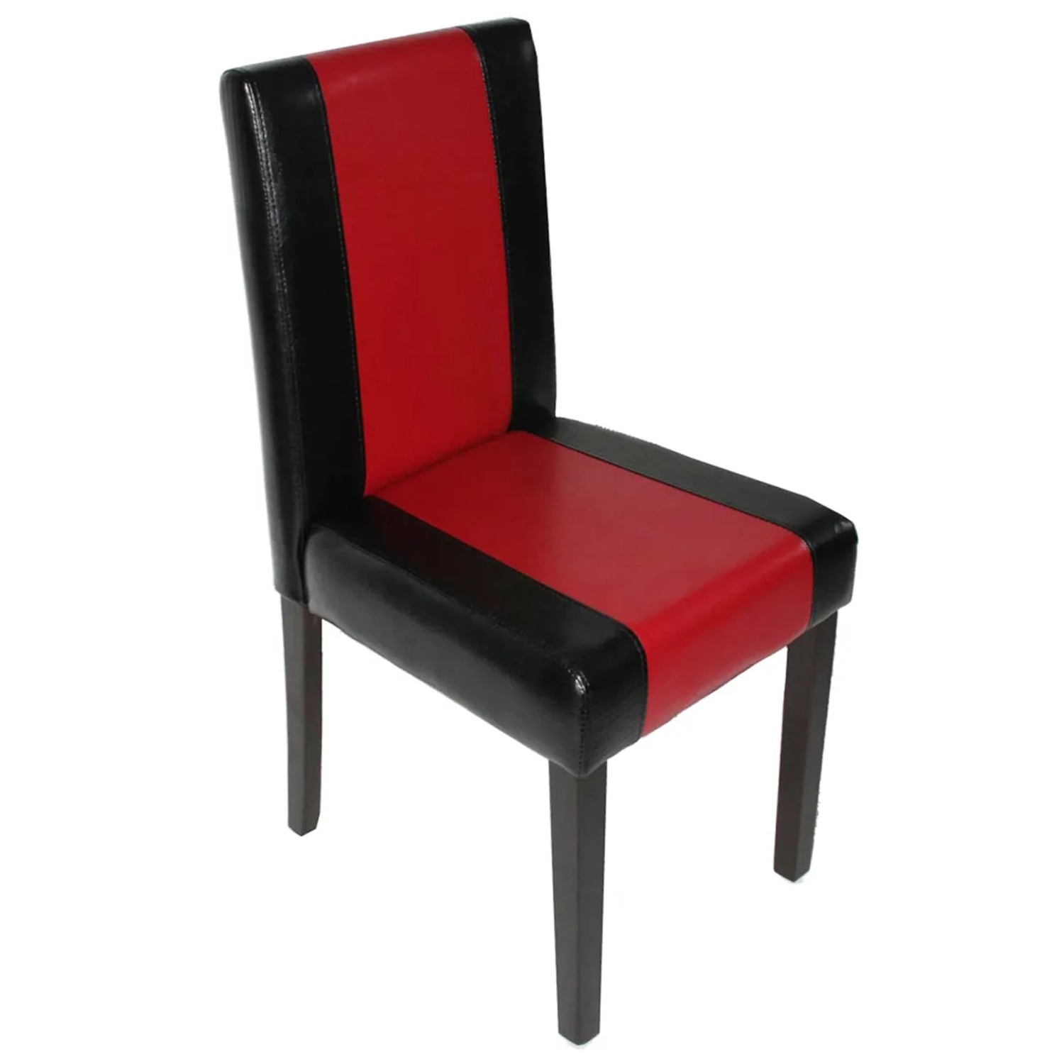 MCW Esszimmerstuhl Littau, 6er-Set, Kunstleder schwarz-rot, dunkle Beine.