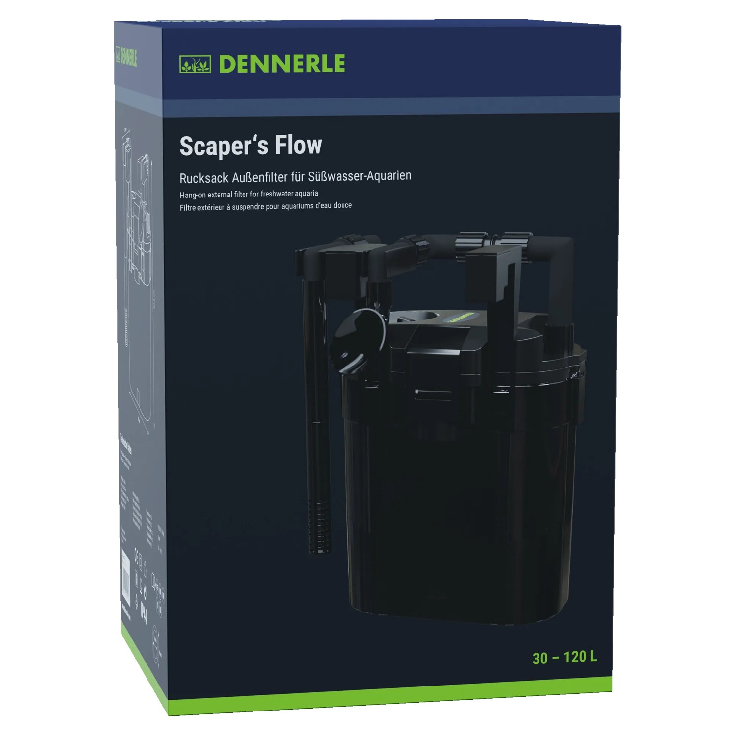 Dennerle Scaper's Flow Aquarium Filter für Süßwasser-Aquarien, abnehmbar und leicht zu reinigen.