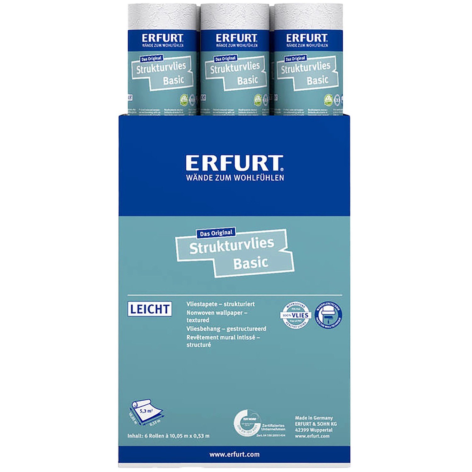 ERFURT Strukturvlies Basic 406, überstreichbare Vliestapete, Rollenware.