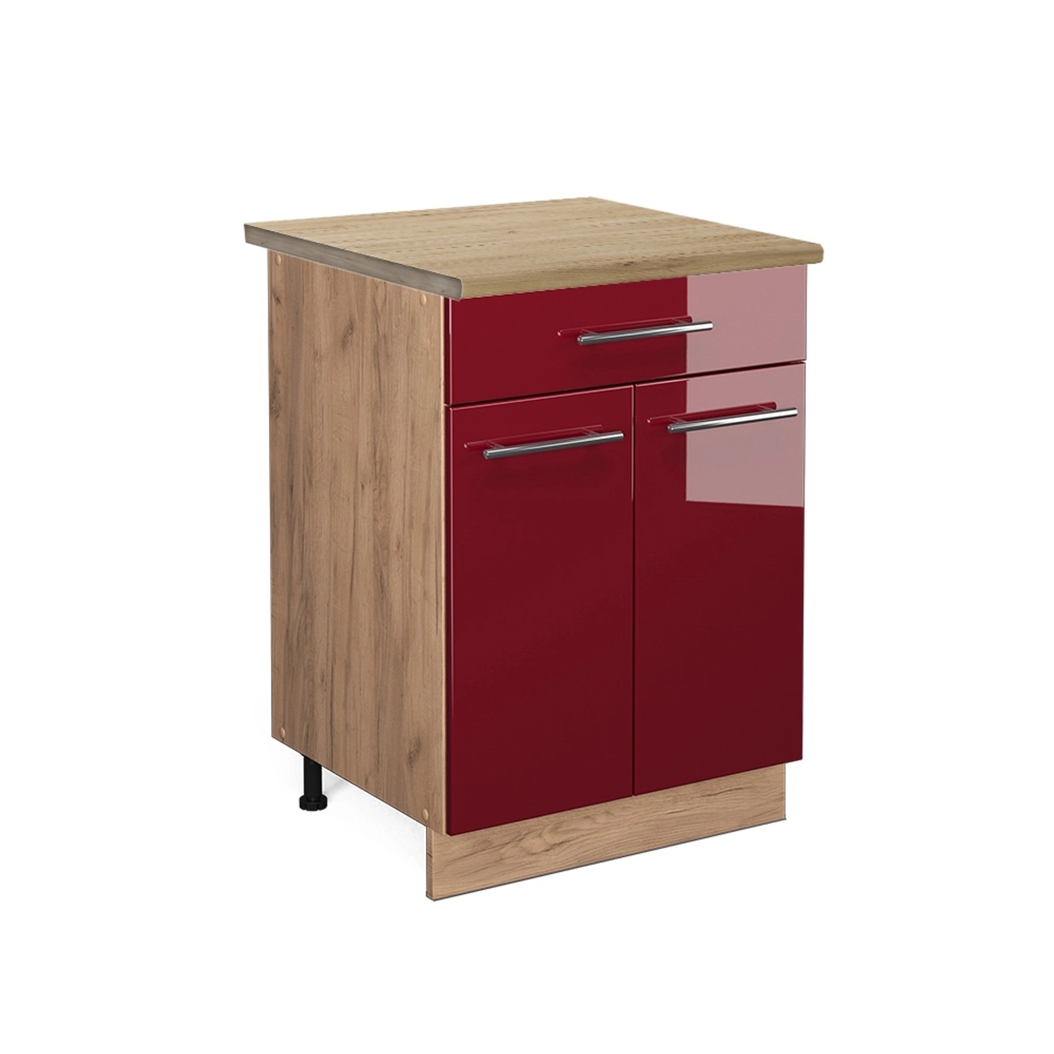 Vicco Küchenunterschrank Fame-Line Bordeaux Hochglanz/Goldkraft Eiche 60 cm mit Schublade AP Eiche