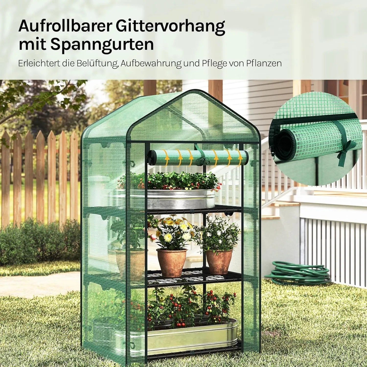 WOLTU Gewächshaus mit Aufrollbarer Tür Winterfest Grün 69x49x125cm_5