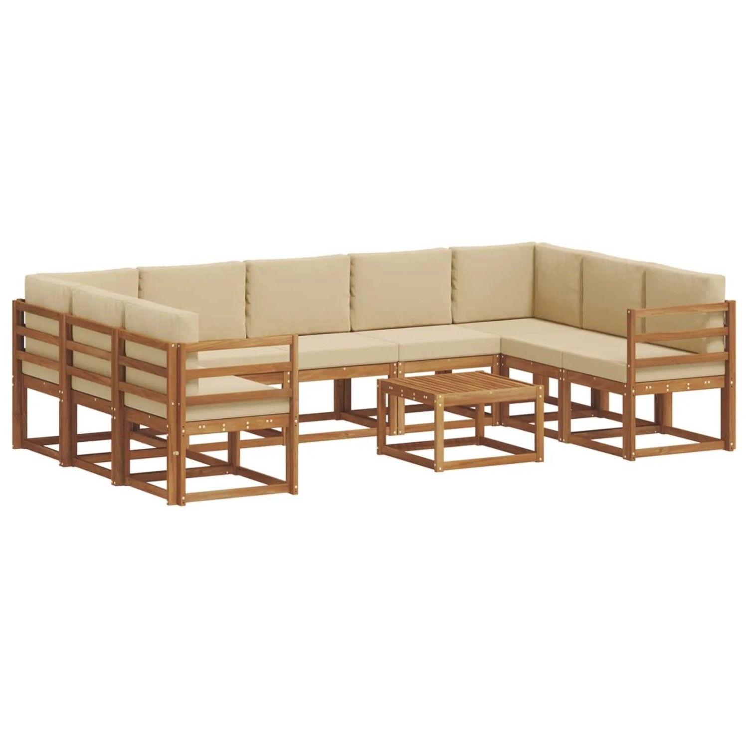 vidaXL Outdoor-Sofagarnitur mit Kissen 10-Tlg Natur und Beige 3367006