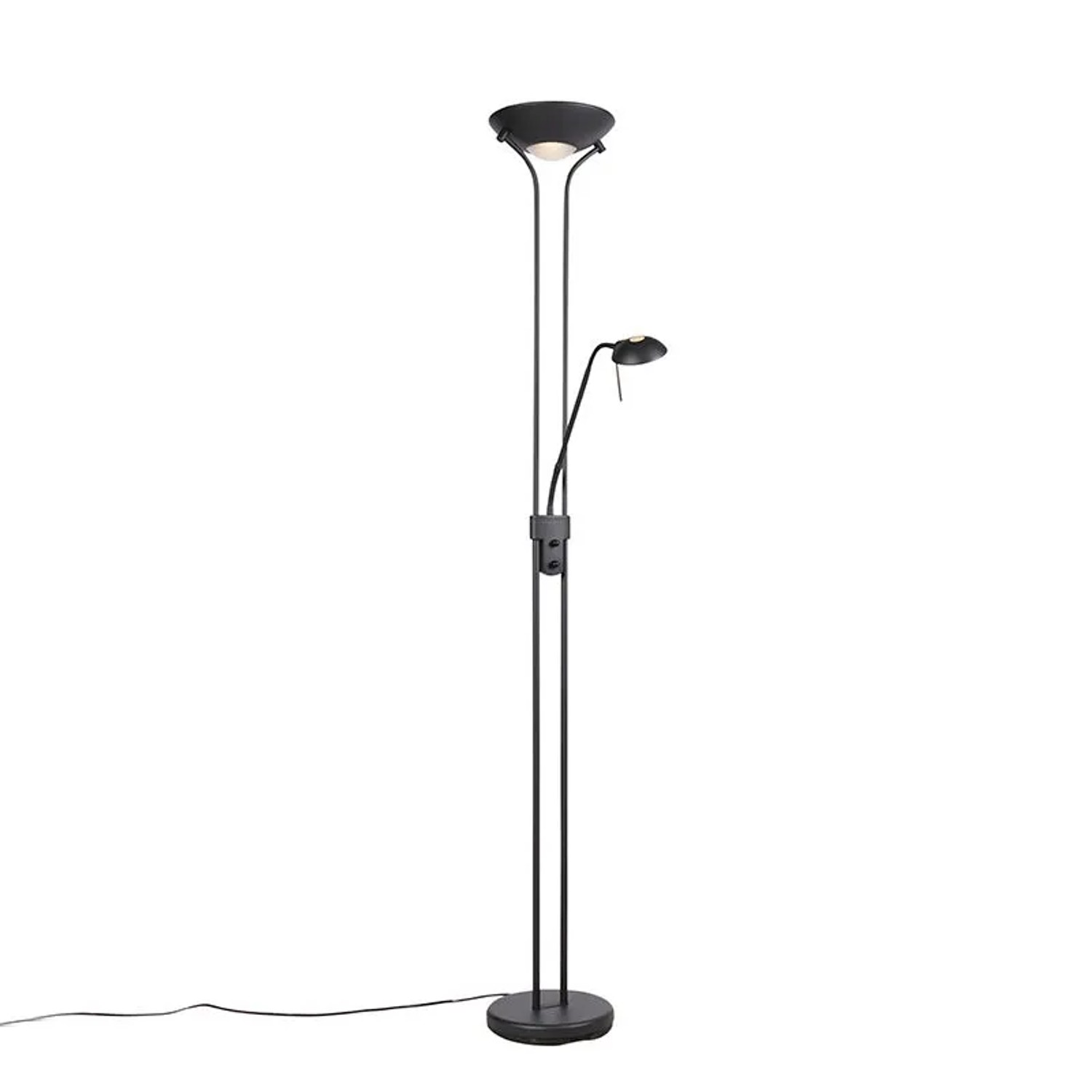 QAZQA Stehleuchte Schwarz mit Leseleuchte inkl  LED und Dimmer Diva 2