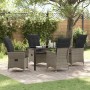 Graue 5-teilige vidaXL Garten Essgruppe aus Polyrattan mit Tisch und Stühlen mit Kissen.