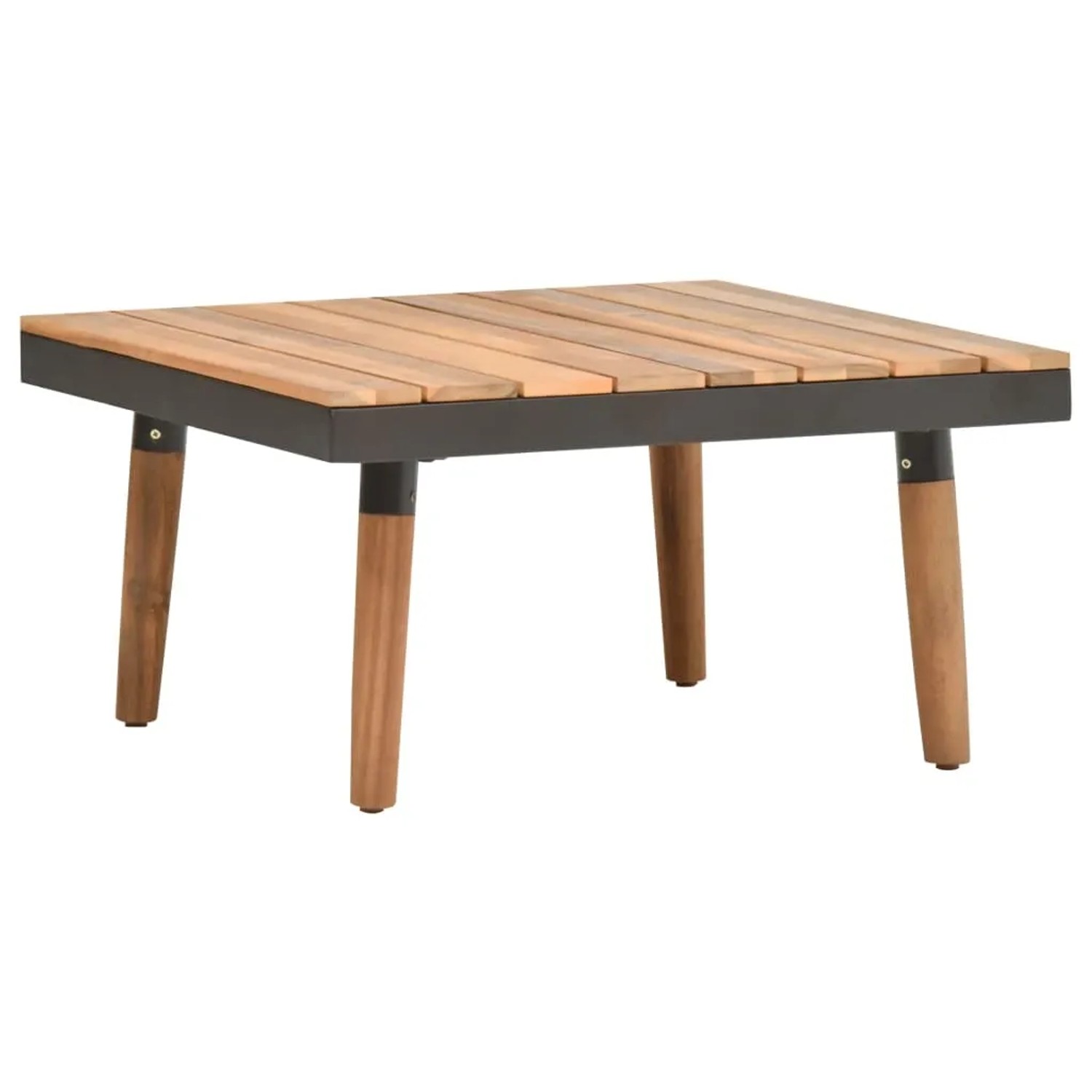 Quadratischer Couchtisch aus Akazienholz und Stahl, Teil des vidaXL Garten-Lounge-Sets.