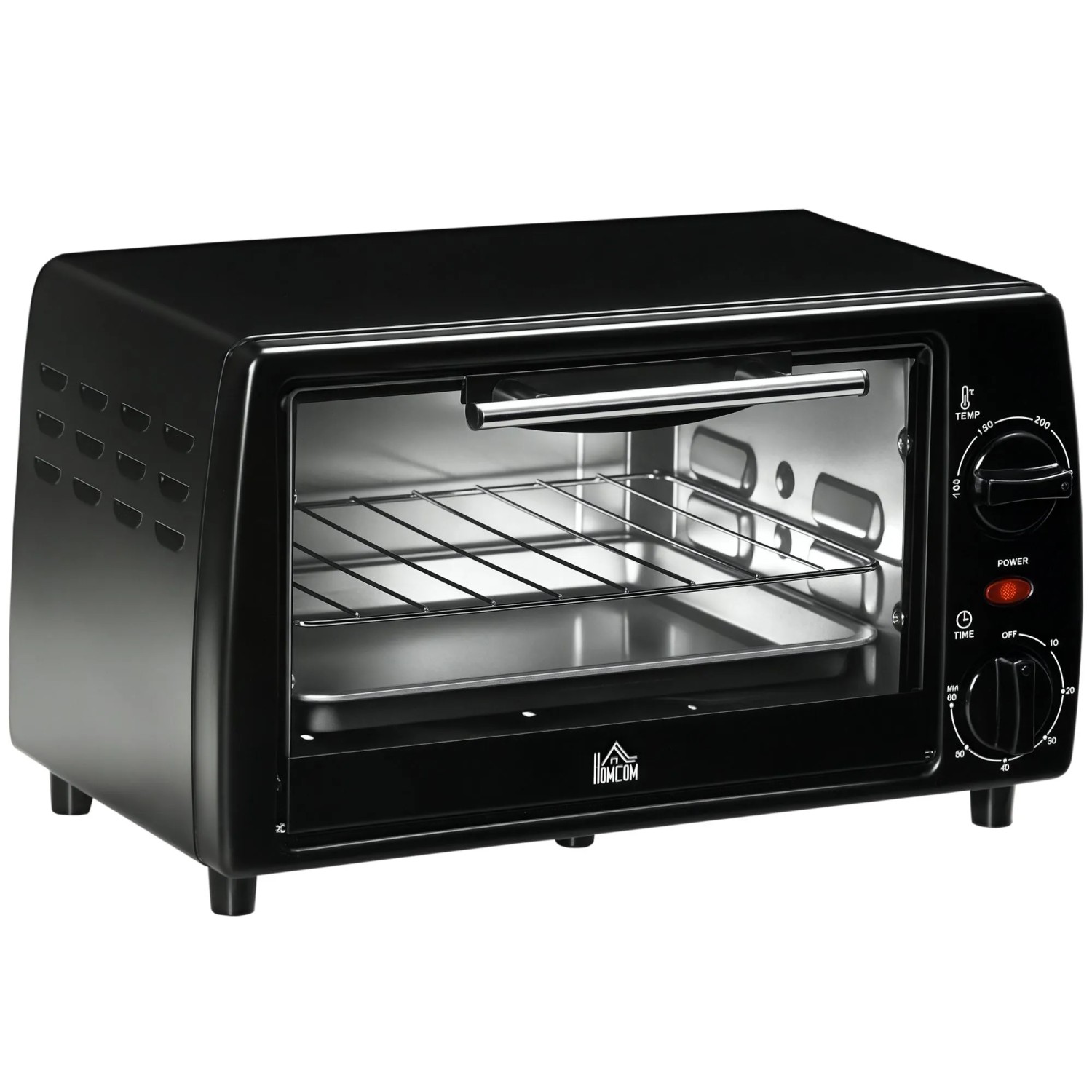 HOMCOM Mini Backofen 10 Liter 750W Backblech und Rost 36,5x26x22 cm Schwarz