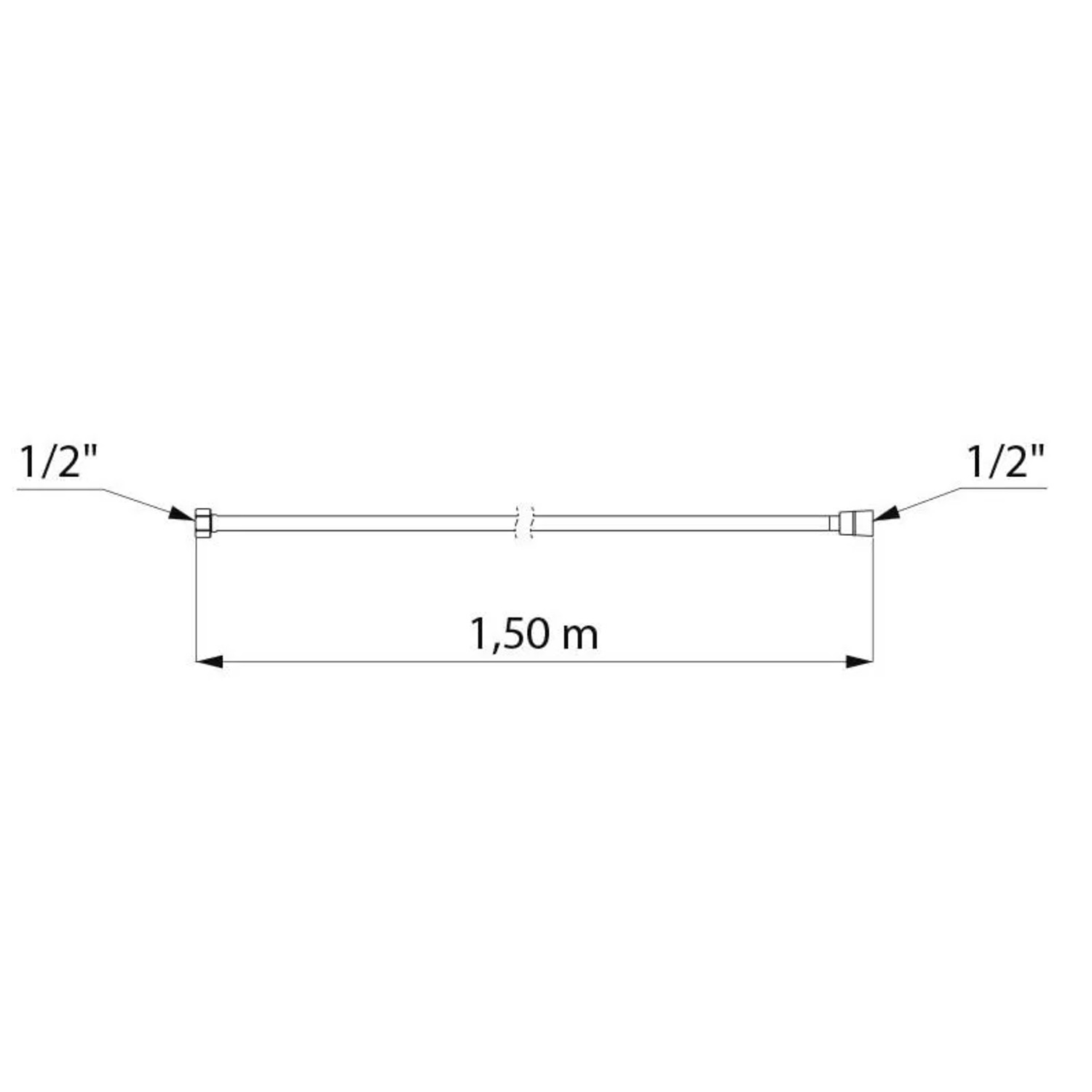 Delabie Brauseschlauch, Polyamid schwarz, 1,50 m Länge, mit 1/2" Anschlüssen.