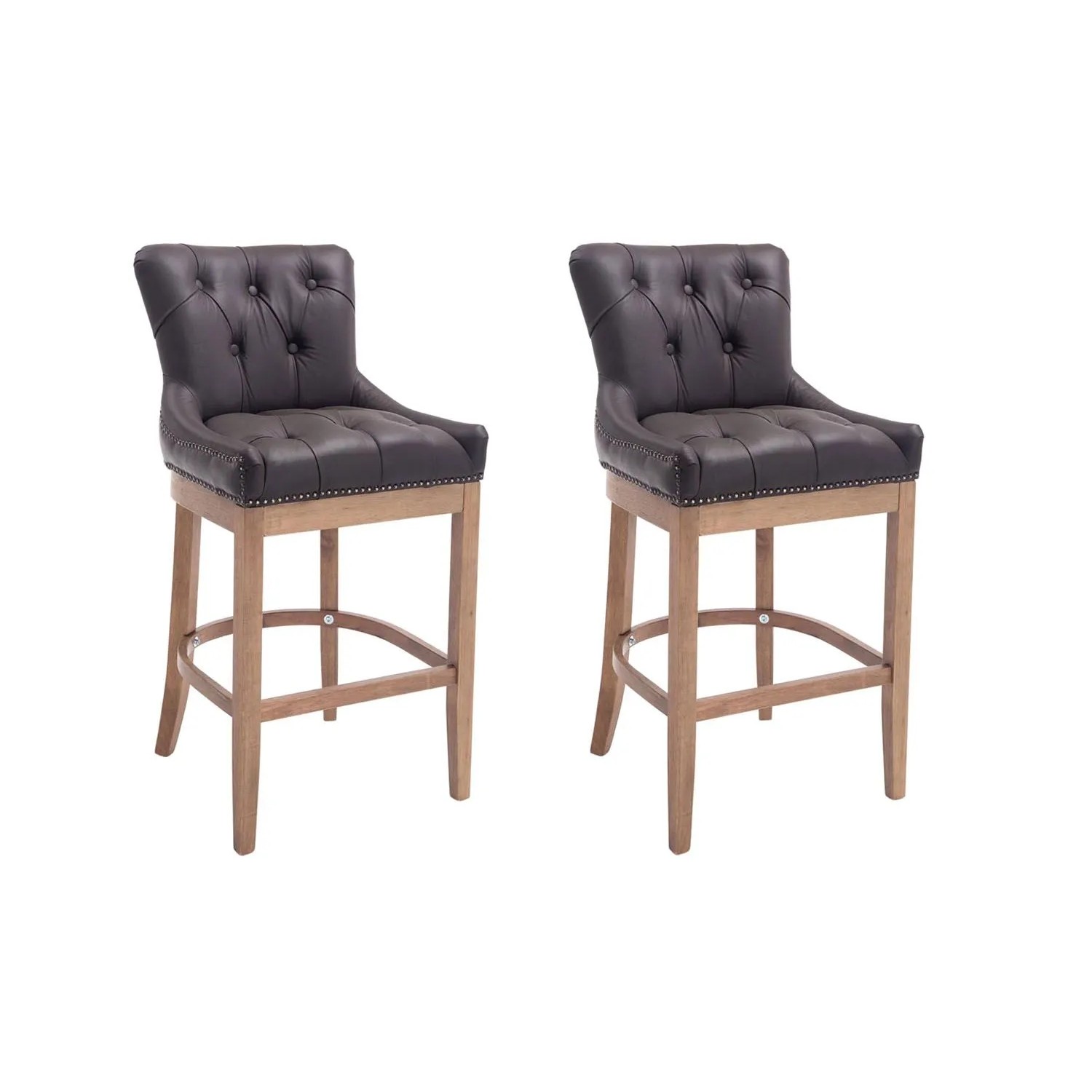 CLP 2er Set Barhocker Lakewood Echtleder Braun/Antik-Hell
