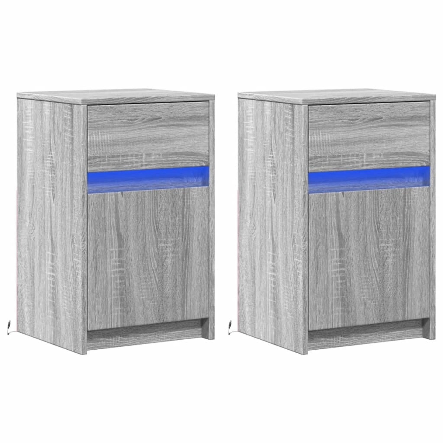 vidaXL Nachttische mit LED-Leuchten 2 Stk, Grau Sonoma Holzwerkstoff 852009 günstig online kaufen