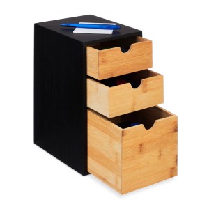 Relaxdays Schubladenbox Bambus MDF Schwarz Natur Mit 3 Schubladen 28 x 17 x 21,5 cm 2,2 kg