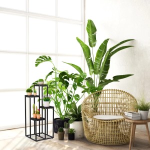Relaxdays Blumentreppe Stahl MDF Schwarz mit 4 Ablagen 100 cm x 40 cm x 40 cm 5,1 kg