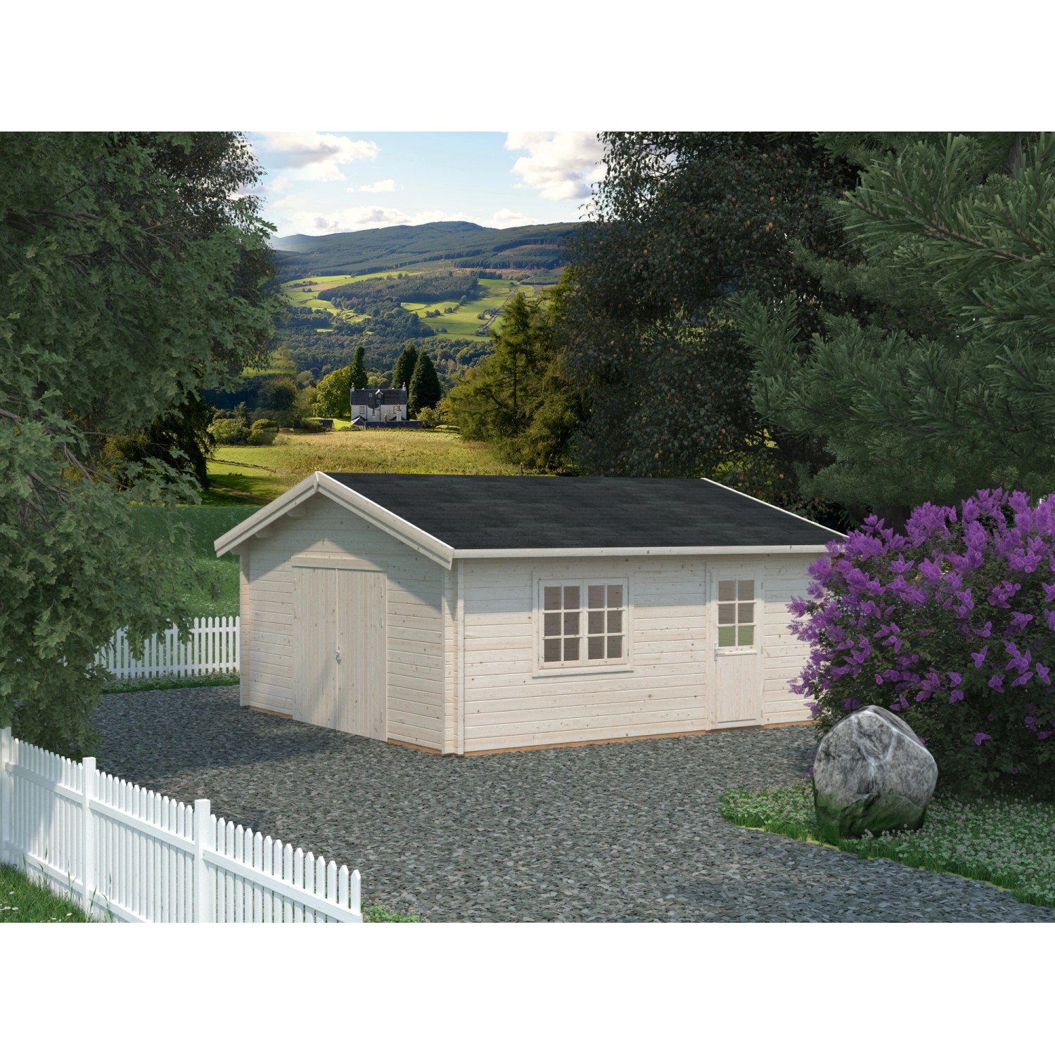 Palmako Garage Roger mit Holztor 540 x 540 cm Lackiert Grau-Weiß FSC® günstig online kaufen