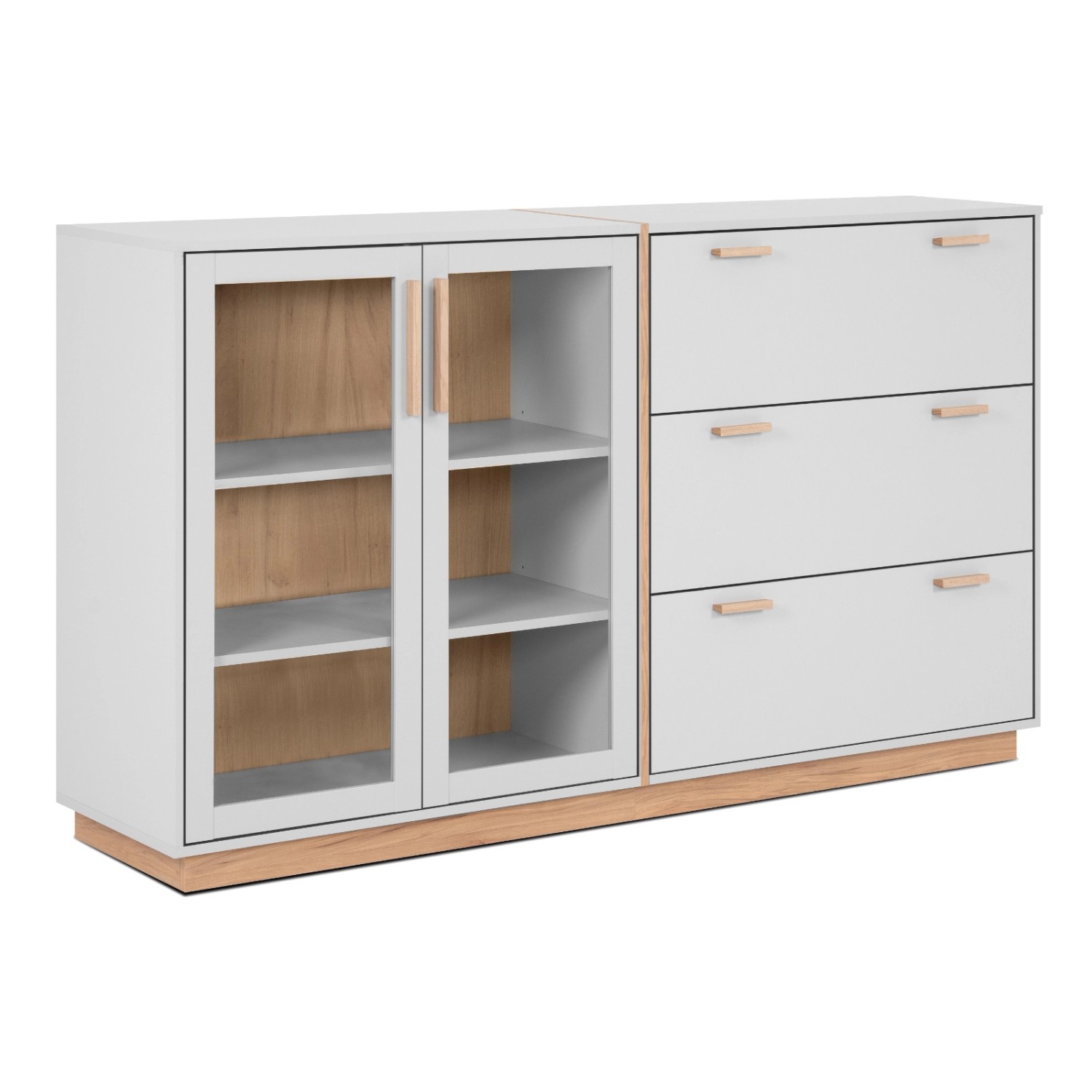 Furn.Design Sideboard Grau und Hickory Walnuss 163 cm mit Glastüren Hanno günstig online kaufen