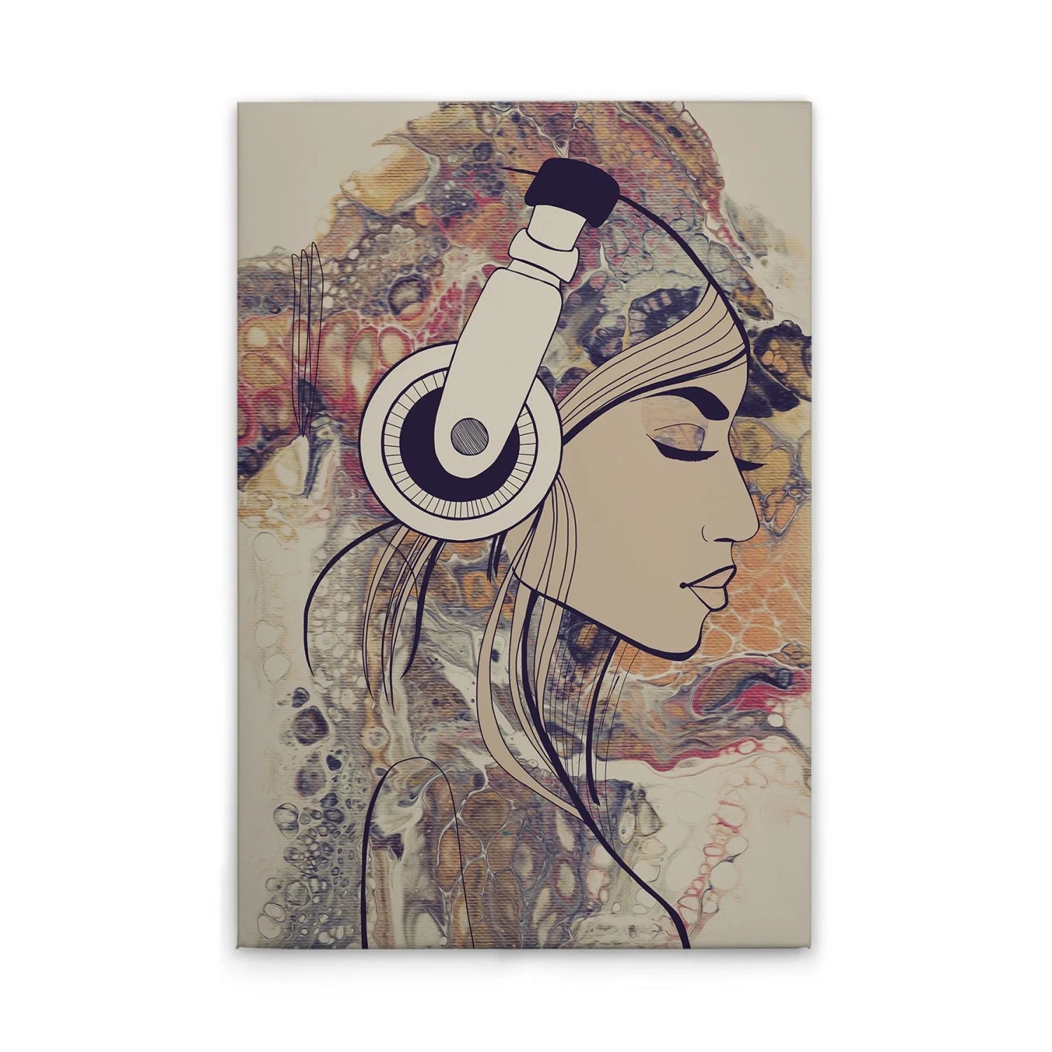 Tadessi Leinwandbild - M1-No.50779 - Frau mit Kopfhöhrern - 30 x 45 cm - Querformat