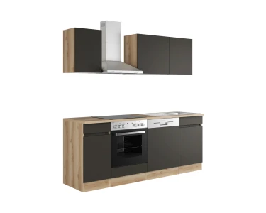 Optifit Küchenzeile OPTIkombi Noah420 ohne E-Geräte 210 cm Anthrazit/ Wildeiche