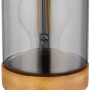 Schwarze Globo Tischlampe Finca mit Rauchglas und Holzdetail, 20,5cm hoch.