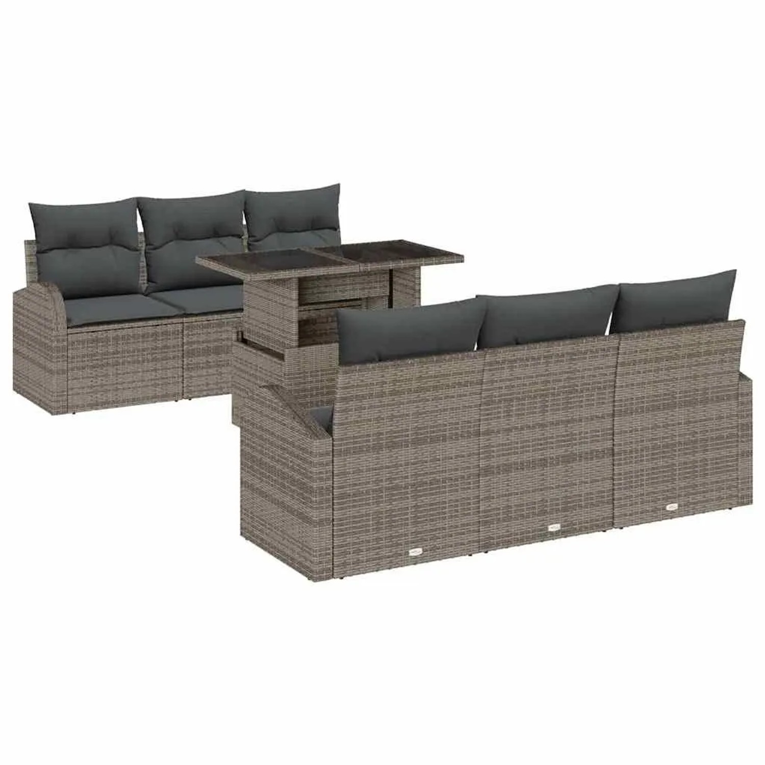 vidaXL Gartensofa-Set mit Kissen mit Speicher 7 Stk Grau Poly Rattan 335730 günstig online kaufen