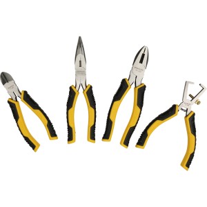 Stanley Zangen Set, 4-teilig: Kombizange, Seitenschneider, Spitzzange, Abisolierzange mit Dynagrip Griffen.