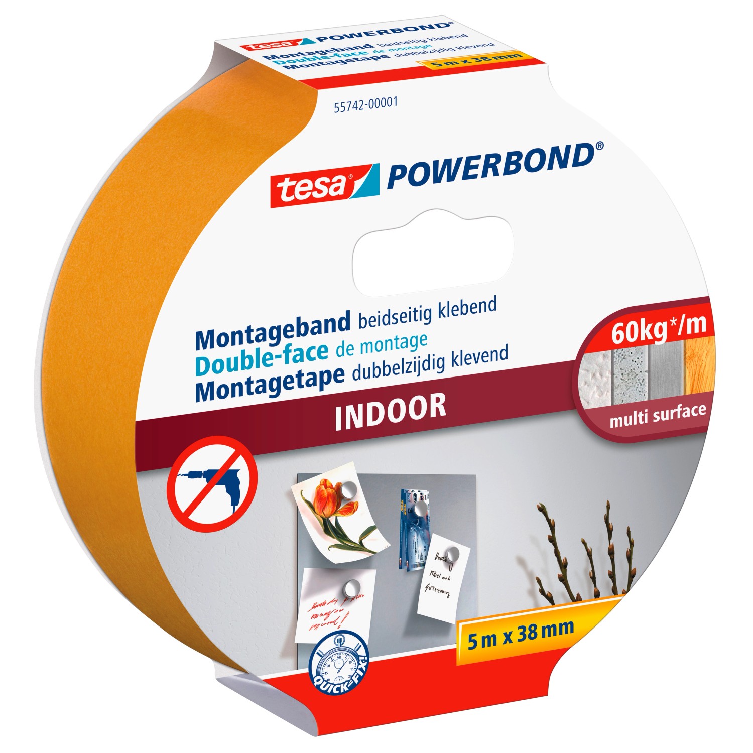 Tesa Powerbond Montageband Indoor 5 m x 38 mm
