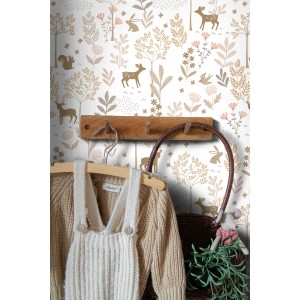 ESTAhome Tapete Wald mit Waldtieren Terrakottarosa und Beige 53 cm x 10.05 m