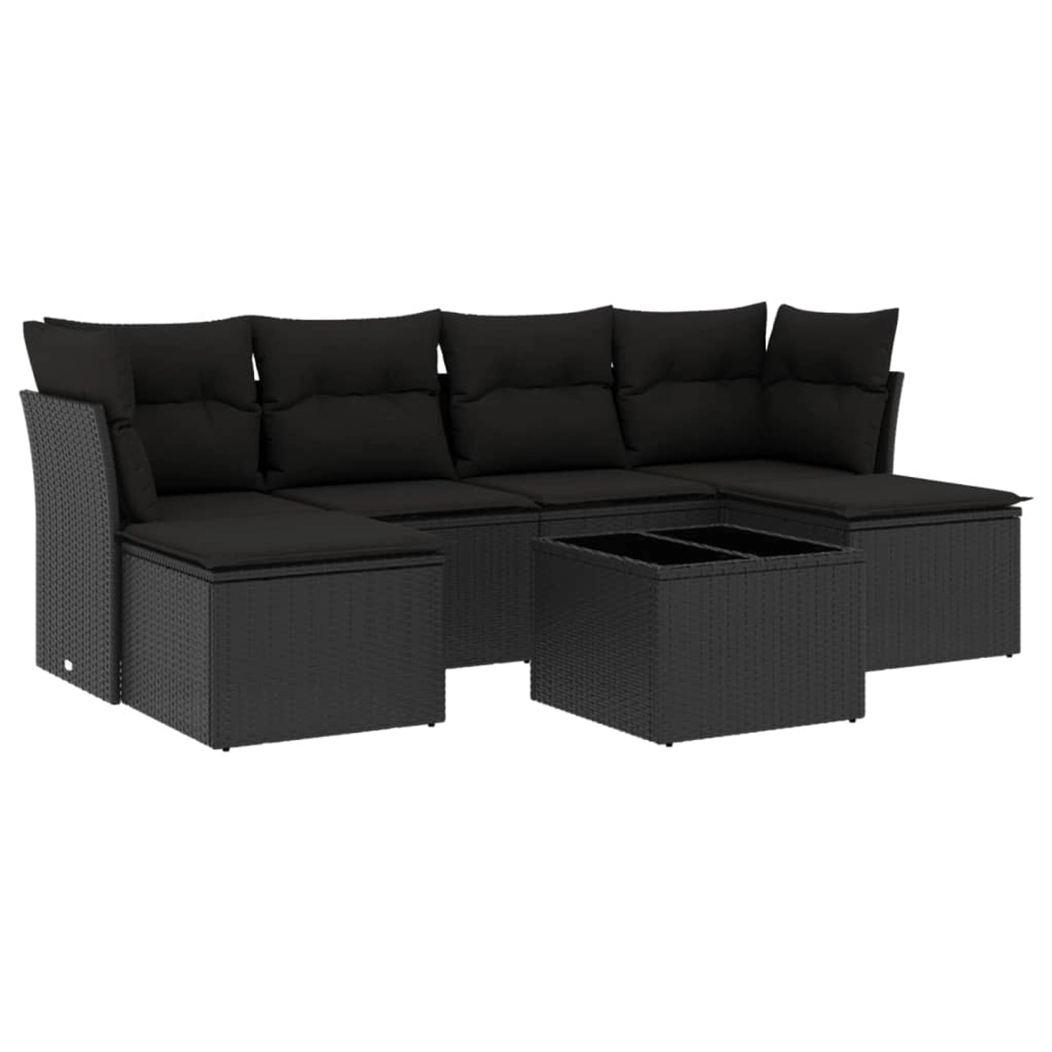 vidaXL 7-tlg Garten-Sofagarnitur mit Kissen Schwarz Poly Rattan Modell 82