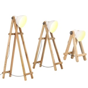vidaXL Stehlampen 3 Stk Weiß E27 Mango Massivholz 320594