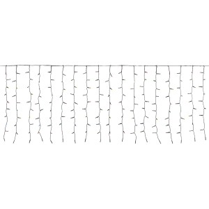LED-Vorhang mit 240 Multicolor LEDs und grünem Kabel, 4,9 m lang, für stimmungsvolle Außenbeleuchtung.